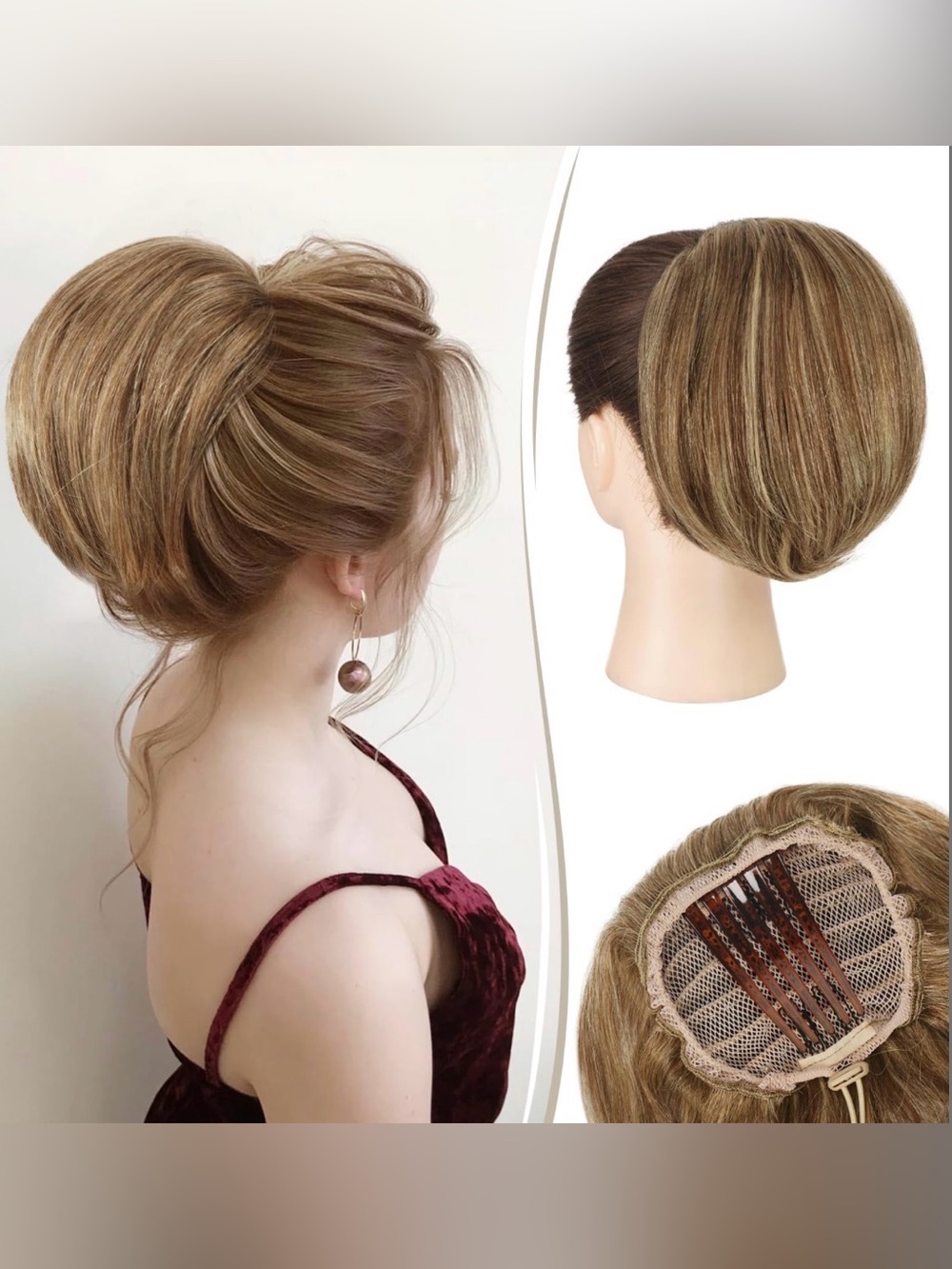 Bun Short Drawstring Ponytail Hair Pieces For Women Brown Mixed Light Blond